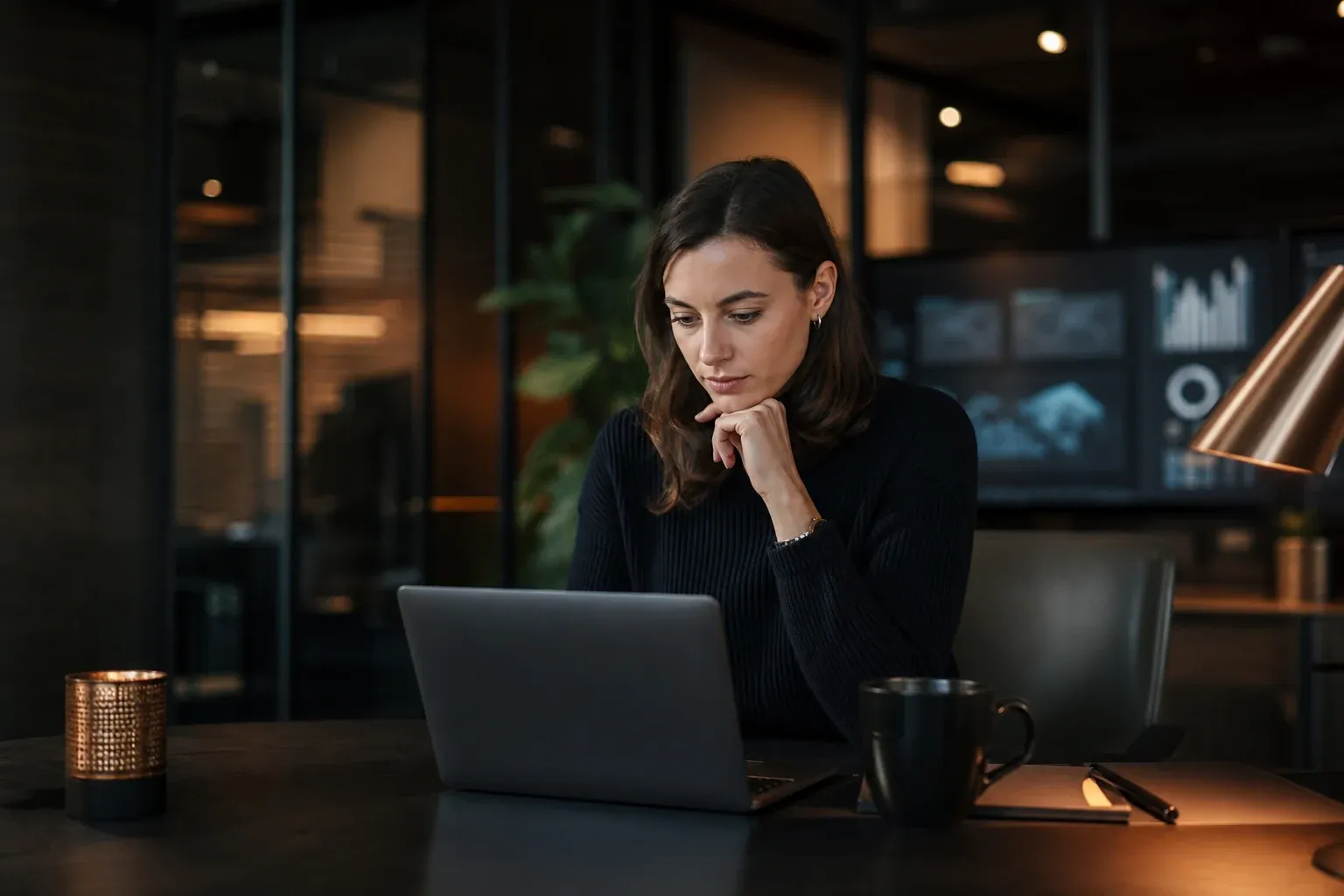 Junge Frau am Laptop berechnet den ROI einer Automatisierungssoftware anhand von Stundensätzen und Lizenzkosten
