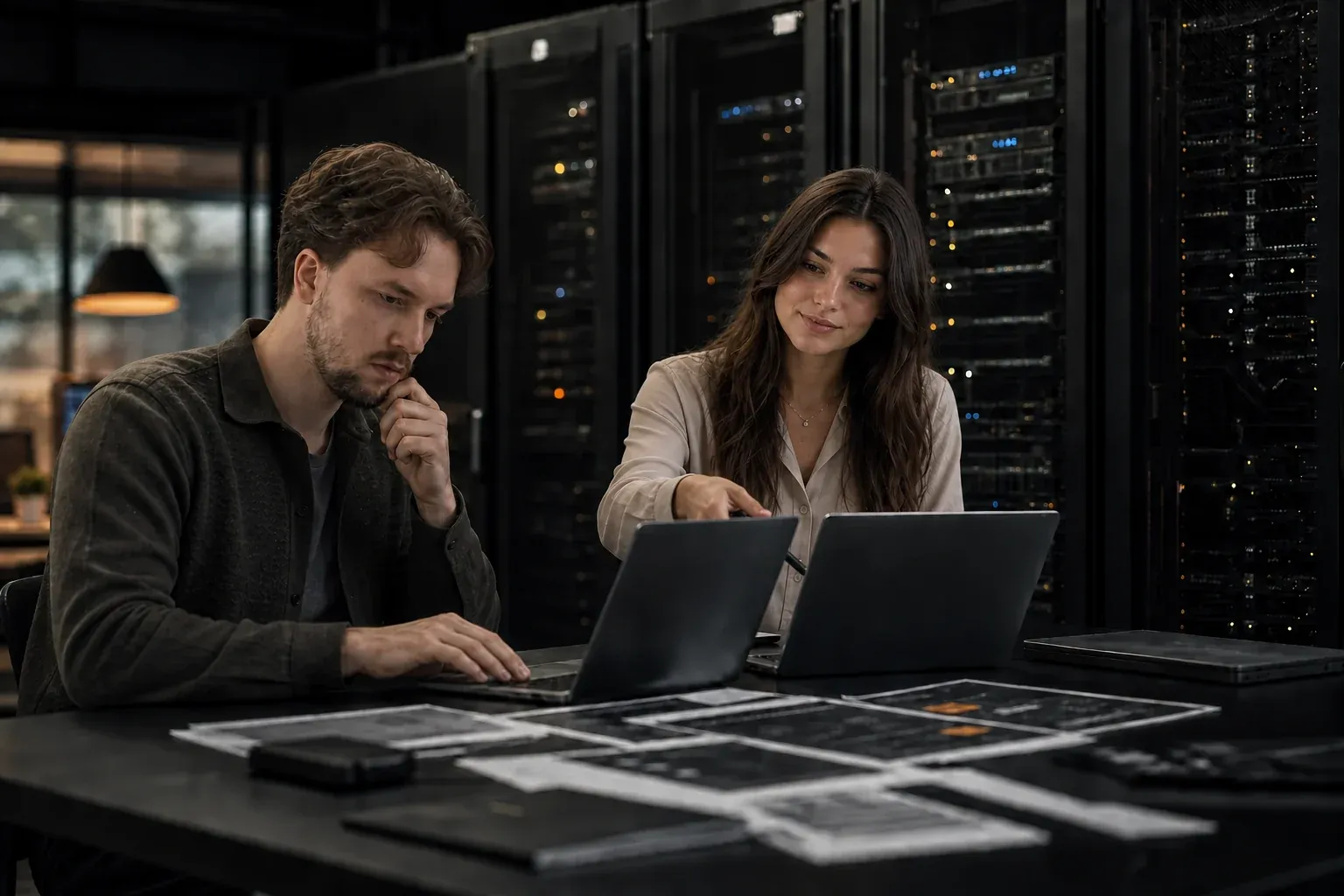 Vergleich von Hosting-Anbietern für kleine und mittlere Unternehmen mit Serverracks im Hintergrund