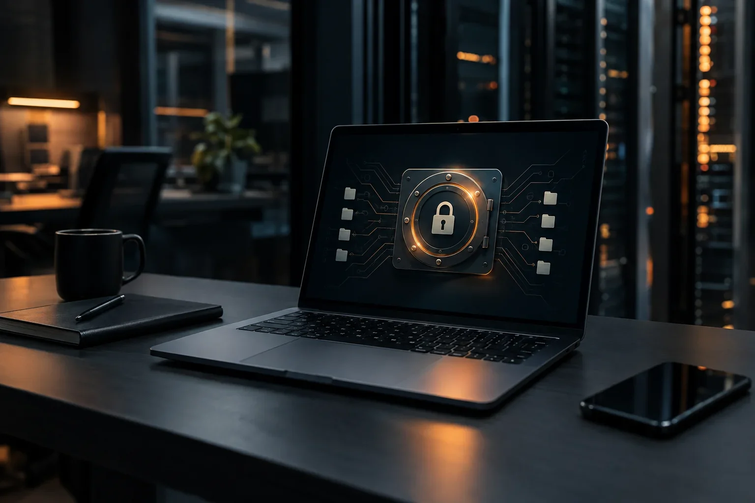So funktioniert ein Passwort Manager: digitaler Tresor mit Schlosssymbol auf einem Laptop