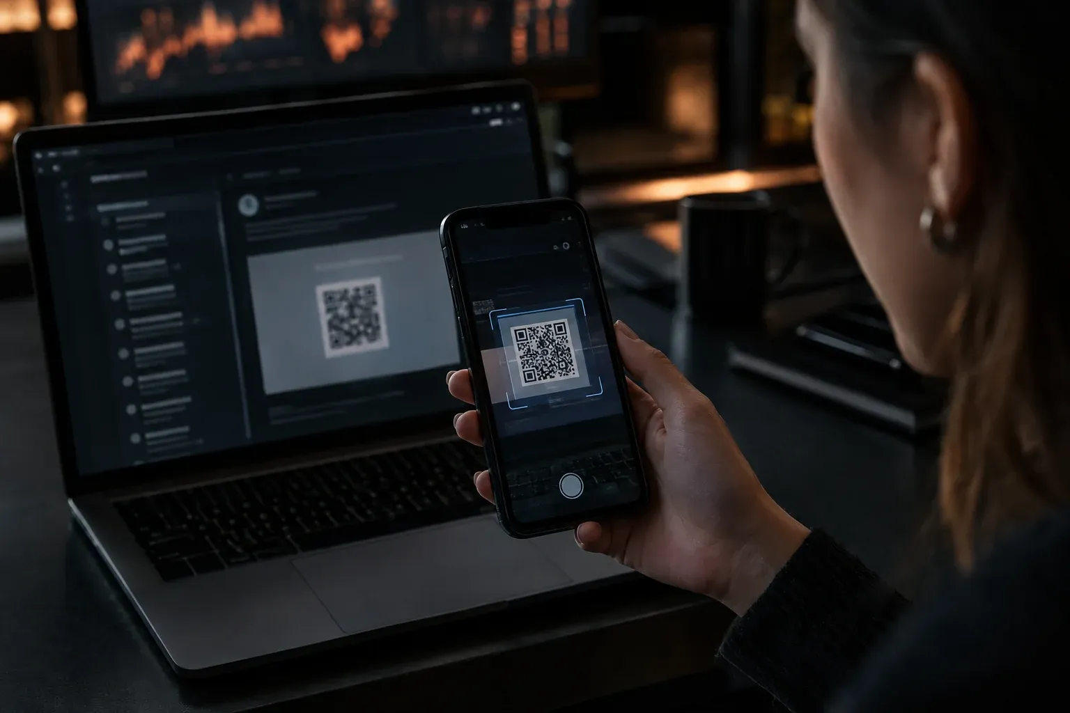 Smartphone scannt einen QR-Code aus einer verdächtigen E-Mail auf dem Bildschirm