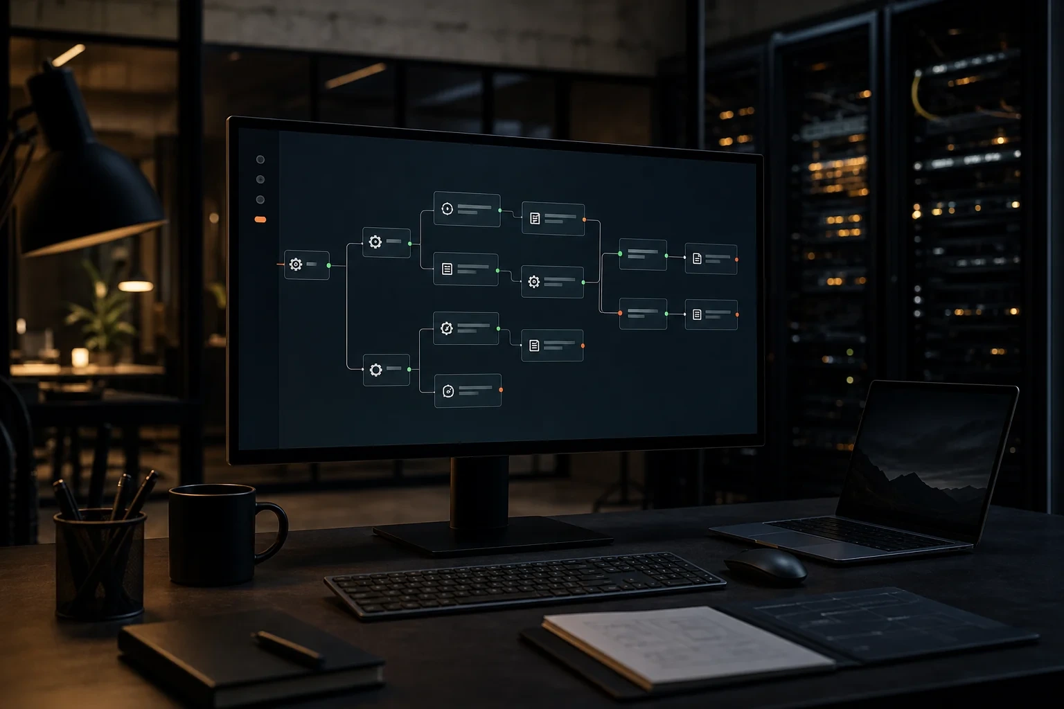 Software Automatisierung: Dashboard mit automatisierten Geschäftsprozessen auf einem Bildschirm